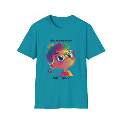 Neurodivergent and Proud Rainbow Character T-Shirt | Cute Neurodiversity Pride Tee