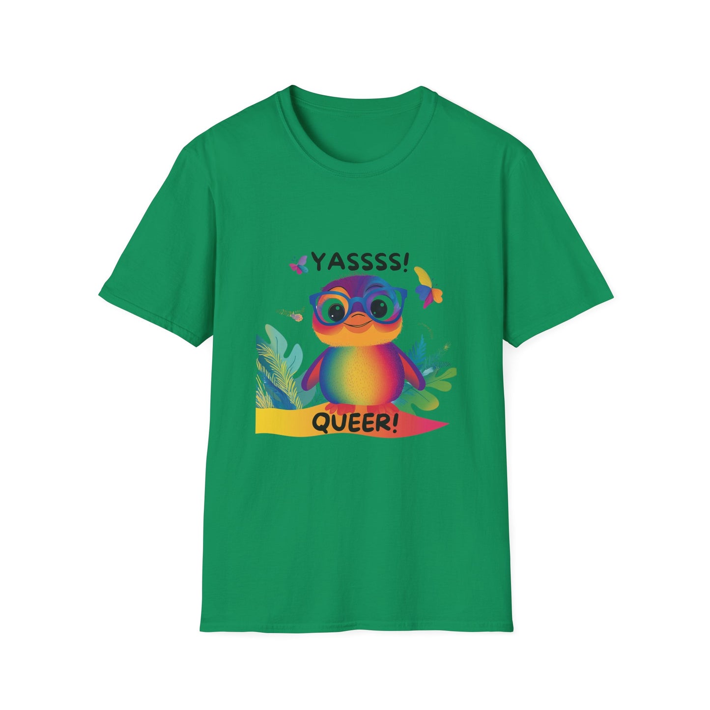 Rainbow Penguin YASSSS QUEER T-Shirt | Cute Pride LGBTQ+ Kawaii Tee