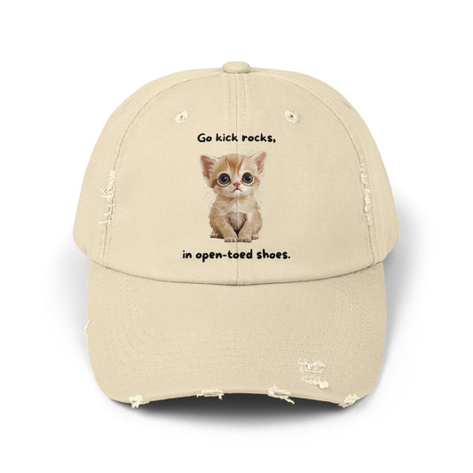 Distressed Cat Cap | Eco-Friendly Kitten Baseball Hat | Sustainable Fashion Statement