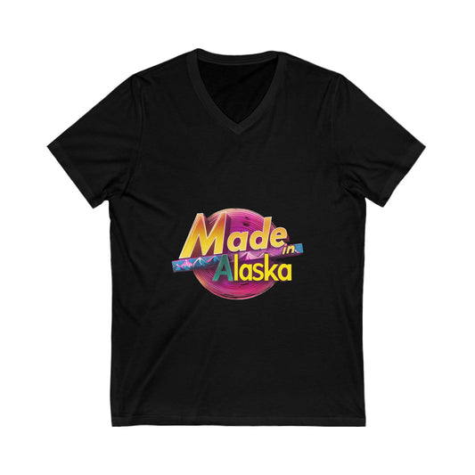 Made in Alaska V-Neck T-Shirt | Retro Mountain Sunset Design | State Pride Unisex Tee