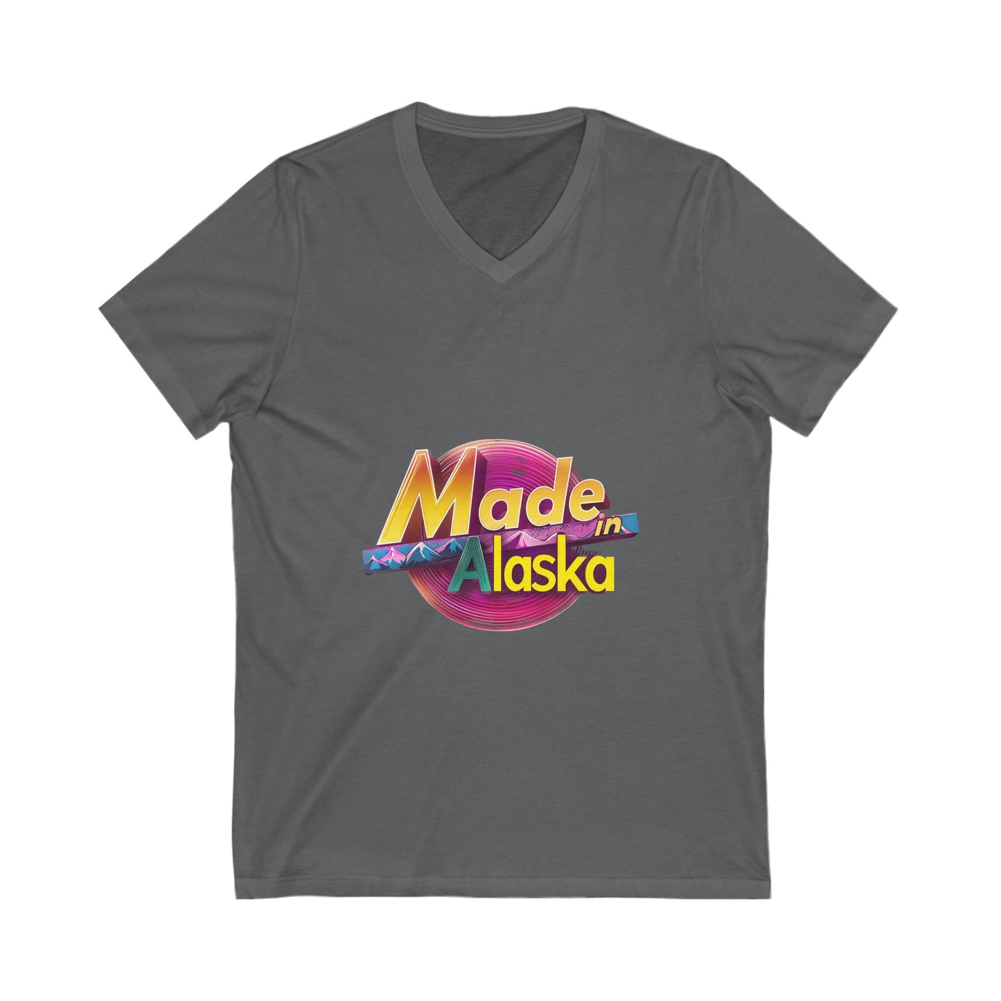 Made in Alaska V-Neck T-Shirt | Retro Mountain Sunset Design | State Pride Unisex Tee