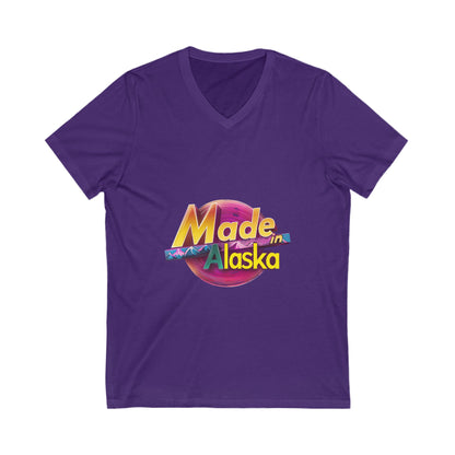 Made in Alaska V-Neck T-Shirt | Retro Mountain Sunset Design | State Pride Unisex Tee