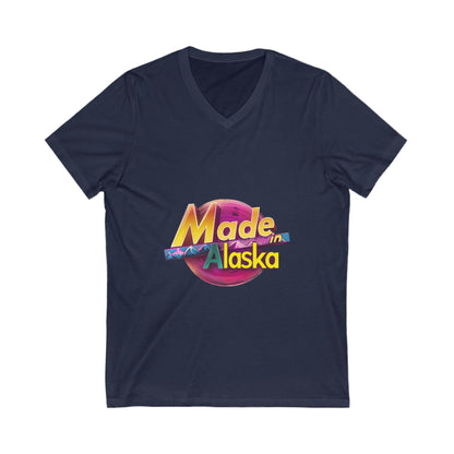 Made in Alaska V-Neck T-Shirt | Retro Mountain Sunset Design | State Pride Unisex Tee