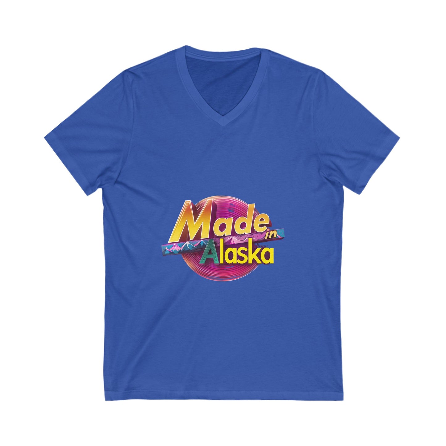 Made in Alaska V-Neck T-Shirt | Retro Mountain Sunset Design | State Pride Unisex Tee