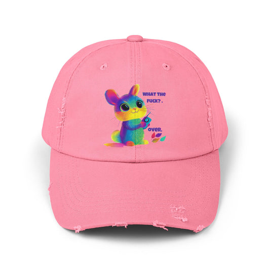 Rainbow Bunny Distressed Dad Hat | Cute Activist Cap | Kawaii Statement Headwear