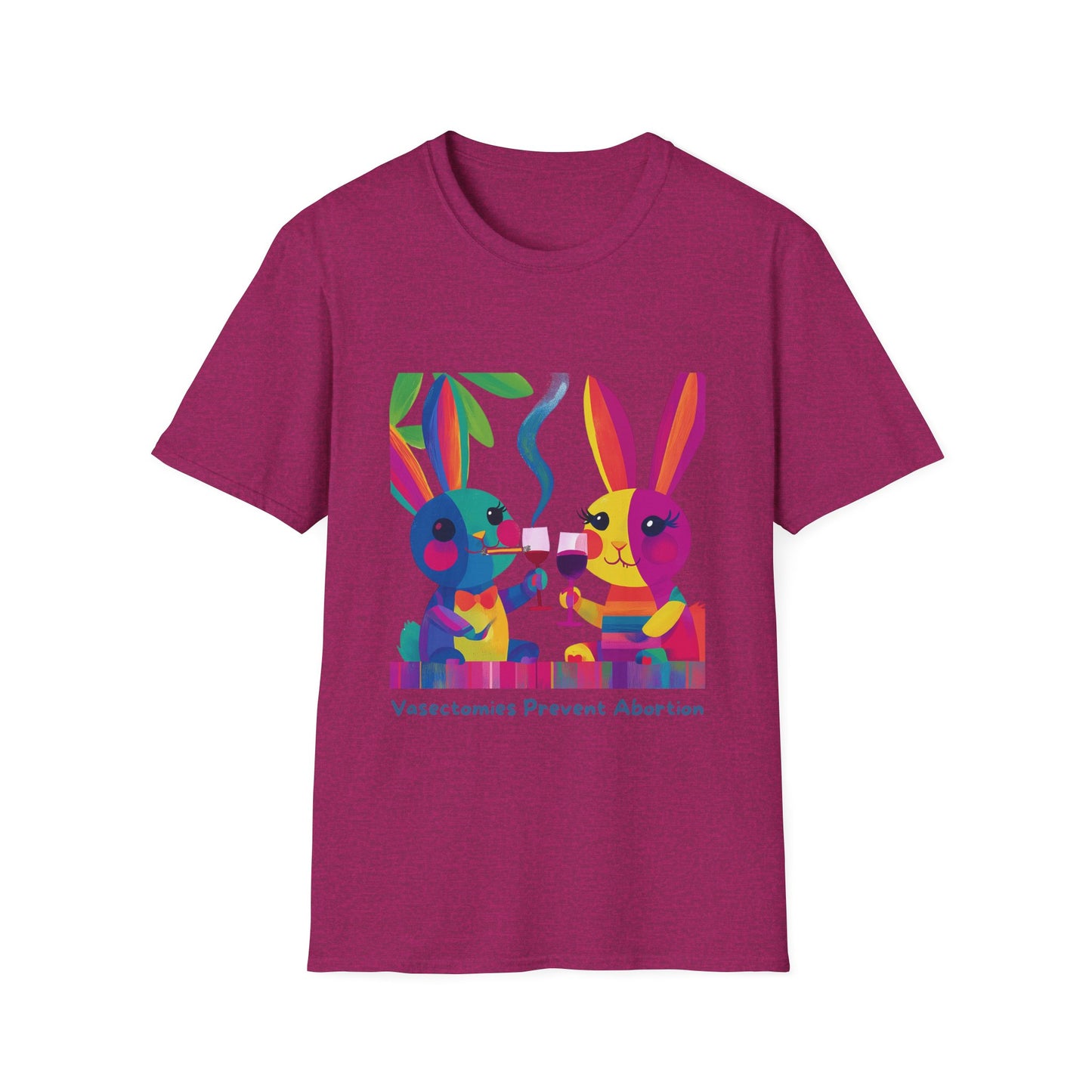 Colorful Bunnies Vasectomy Statement T-Shirt | Pink Unisex Activist Tee
