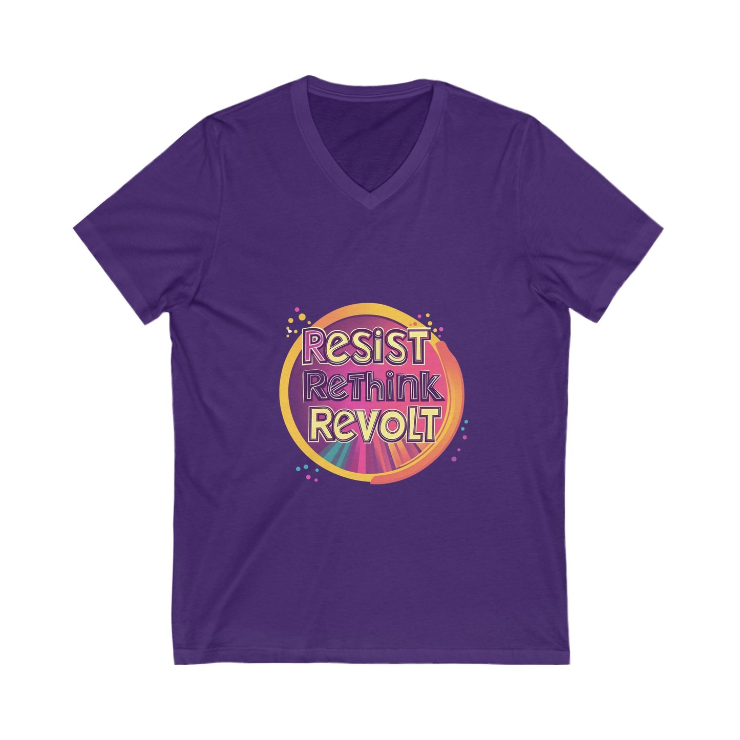 Resist Rethink Revolt V-Neck T-Shirt | Retro Activist Circle Design | Progressive Unisex Tee