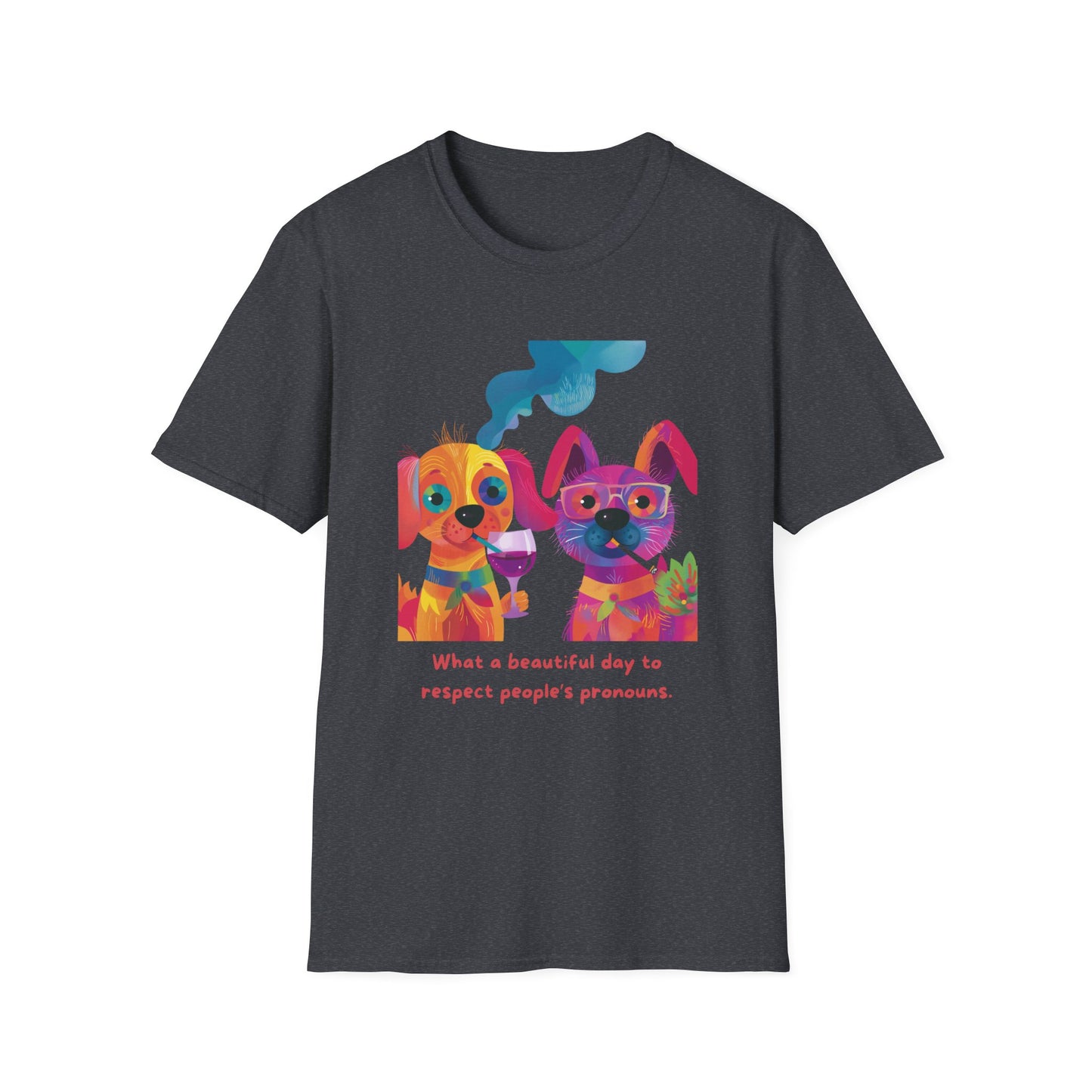 Colorful Pronoun Respect Dogs T-Shirt | LGBTQ+ Pride Unisex Tee