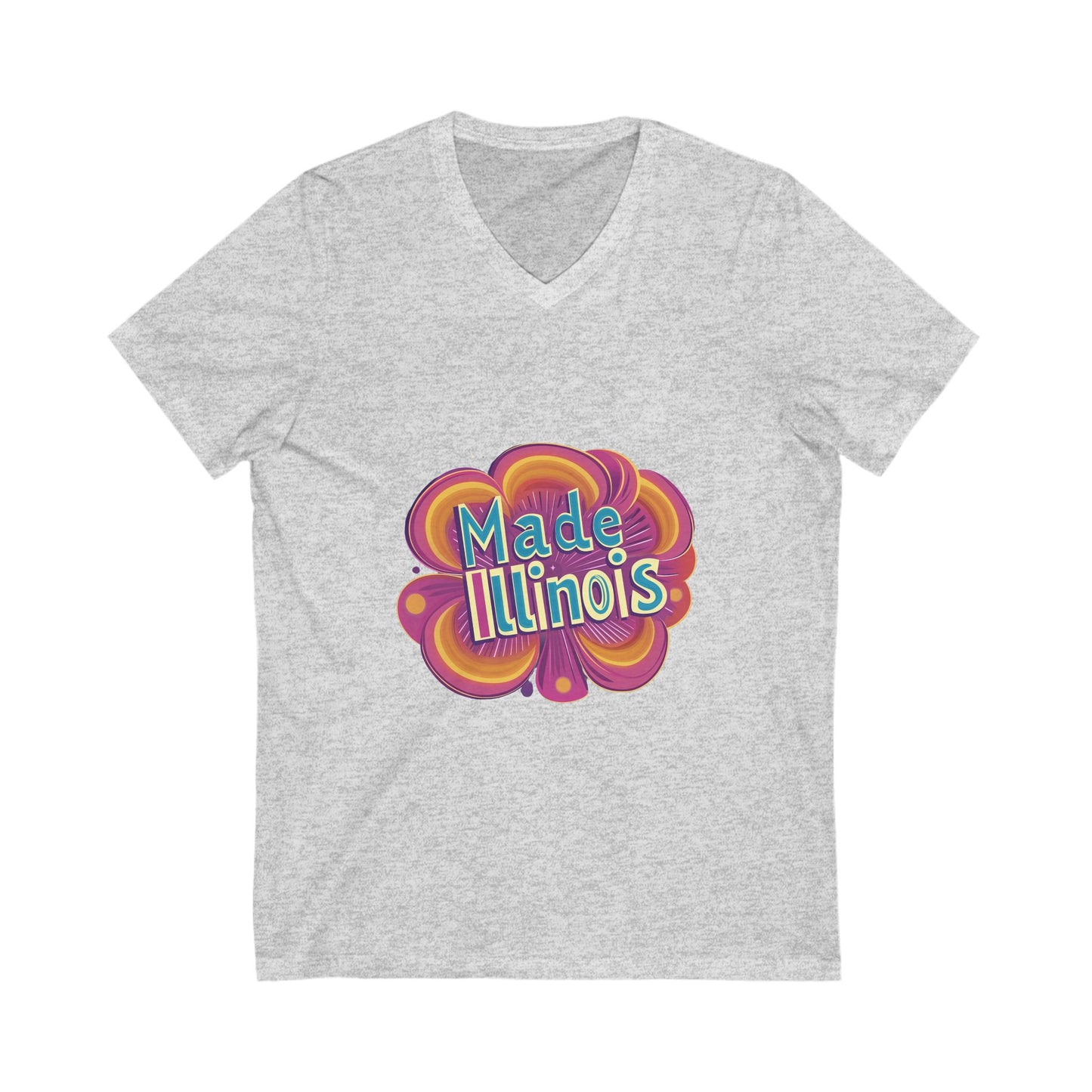 Made in Illinois Retro V-Neck T-Shirt | Vintage State Pride Psychedelic Design Unisex Tee