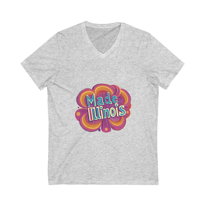 Made in Illinois Retro V-Neck T-Shirt | Vintage State Pride Psychedelic Design Unisex Tee