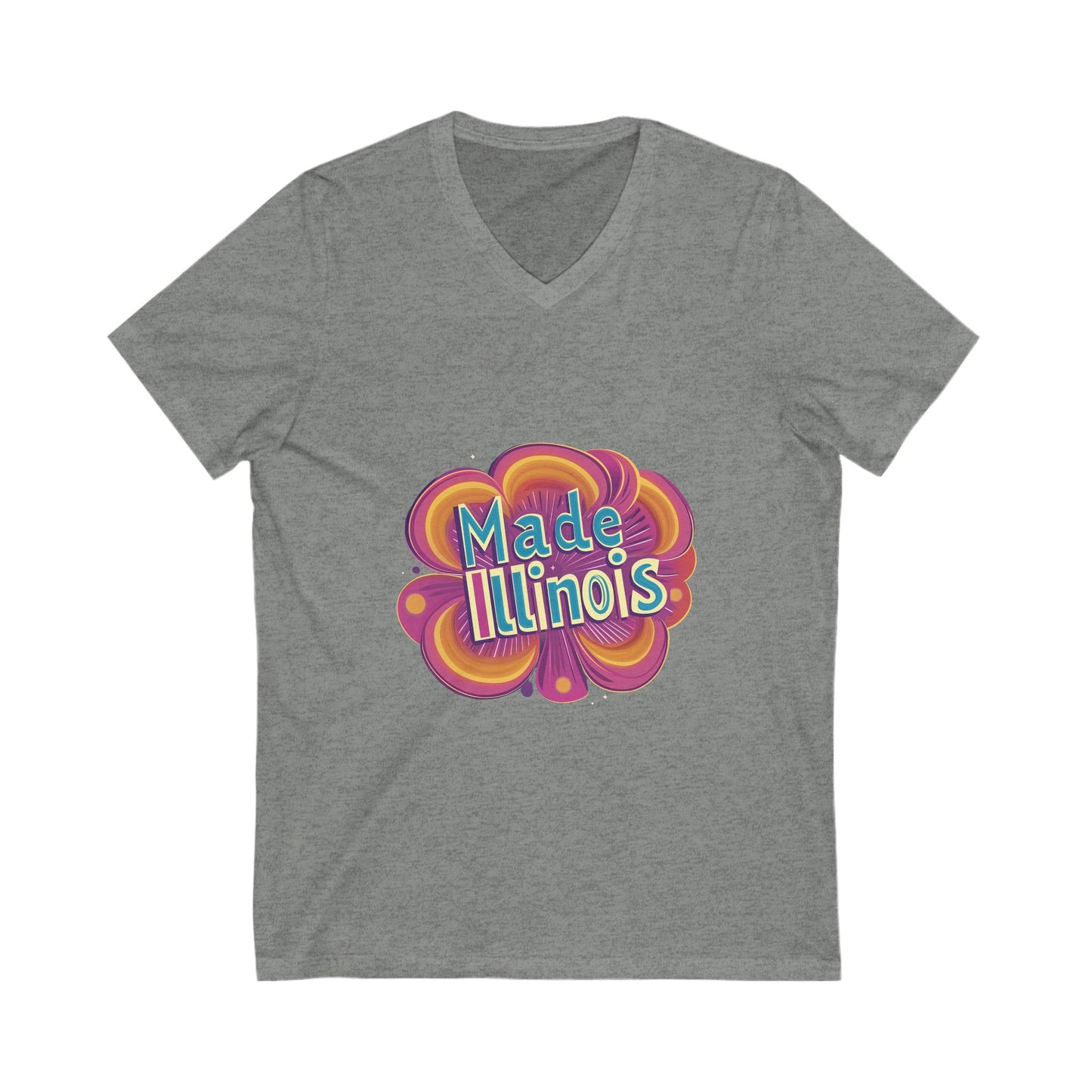 Made in Illinois Retro V-Neck T-Shirt | Vintage State Pride Psychedelic Design Unisex Tee