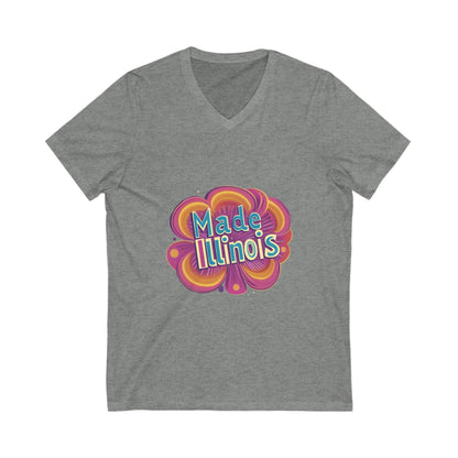 Made in Illinois Retro V-Neck T-Shirt | Vintage State Pride Psychedelic Design Unisex Tee