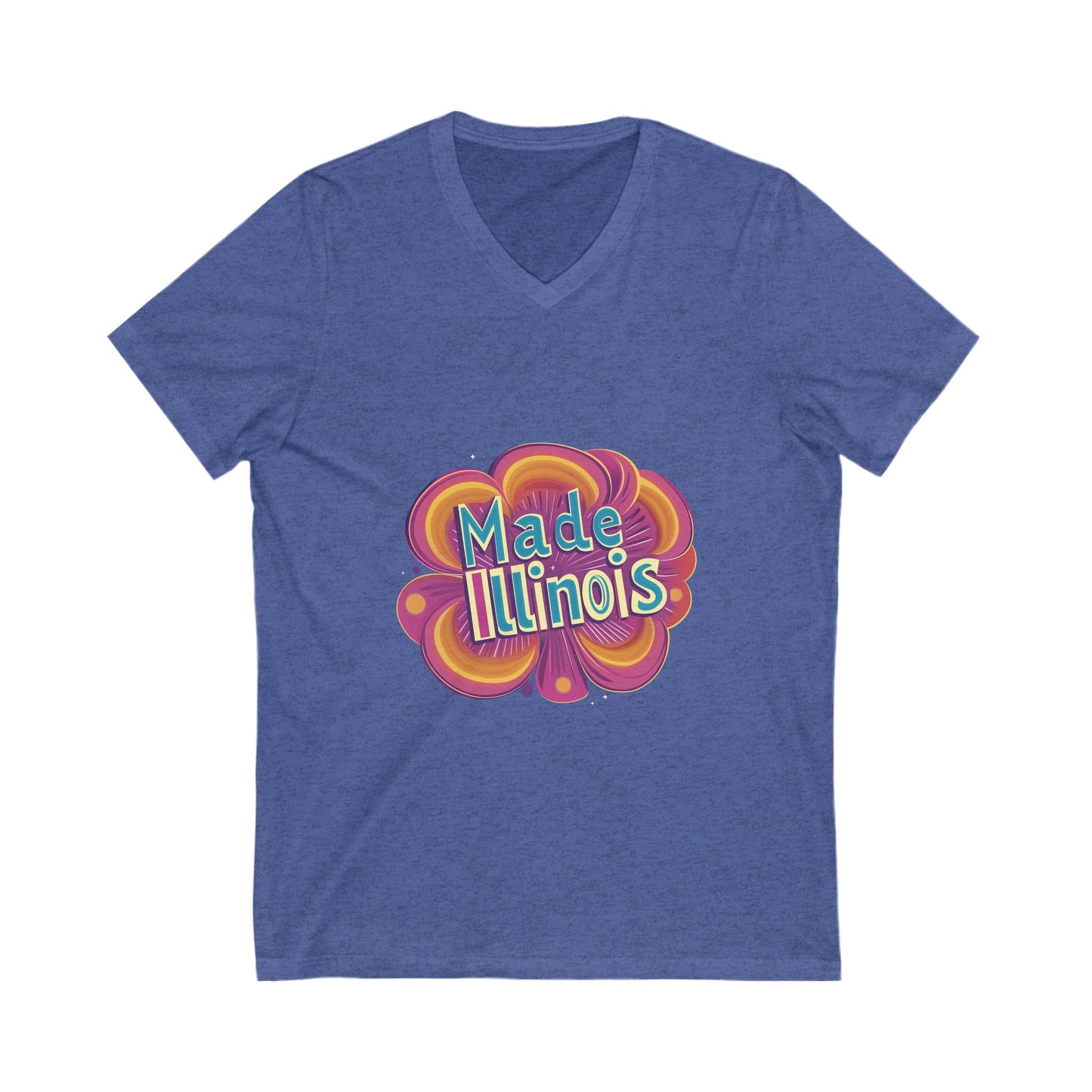 Made in Illinois Retro V-Neck T-Shirt | Vintage State Pride Psychedelic Design Unisex Tee