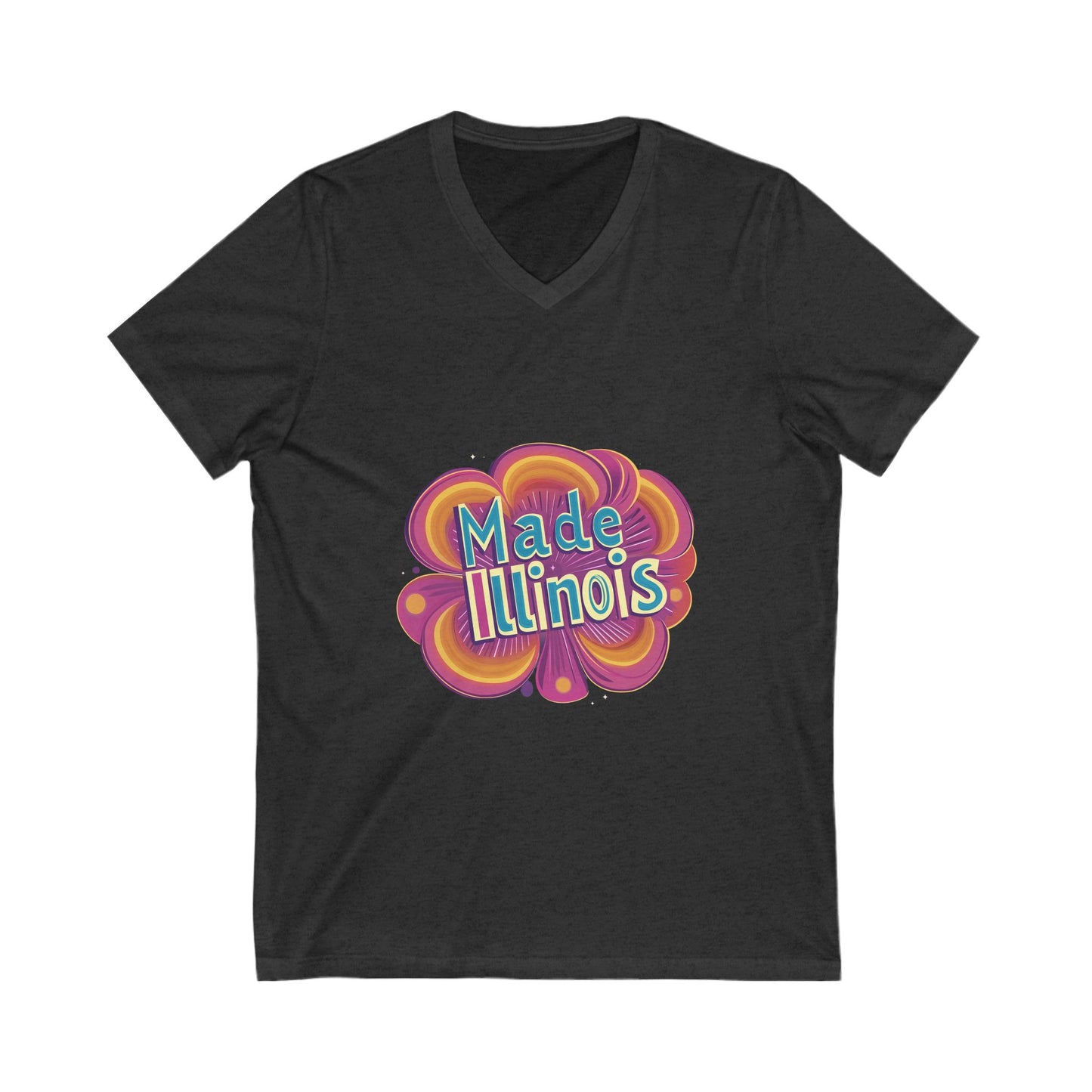 Made in Illinois Retro V-Neck T-Shirt | Vintage State Pride Psychedelic Design Unisex Tee