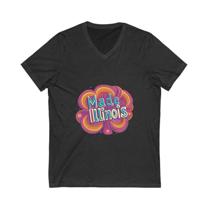 Made in Illinois Retro V-Neck T-Shirt | Vintage State Pride Psychedelic Design Unisex Tee