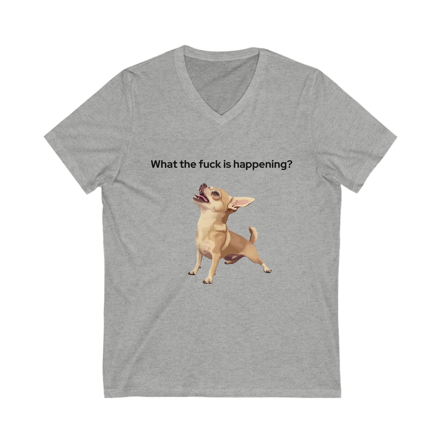 Confused Chihuahua V-Neck T-Shirt | Funny Dog Meme Unisex Tee