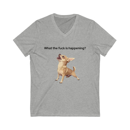 Confused Chihuahua V-Neck T-Shirt | Funny Dog Meme Unisex Tee