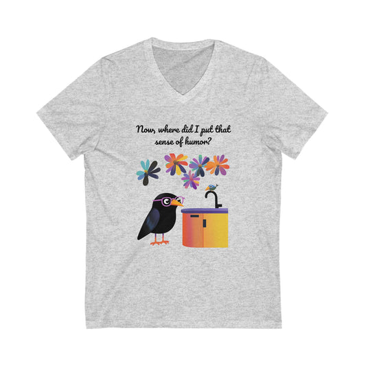 Funny Crow Jack in the Box V-Neck T-Shirt | Cute Bird Humor Unisex Tee