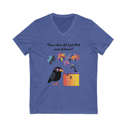 Funny Crow Jack in the Box V-Neck T-Shirt | Cute Bird Humor Unisex Tee