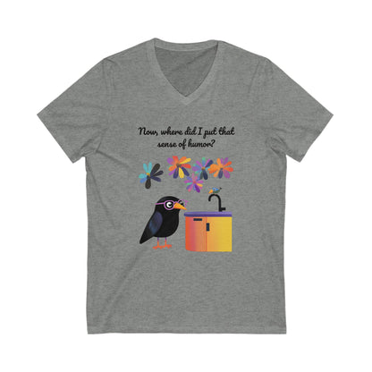 Funny Crow Jack in the Box V-Neck T-Shirt | Cute Bird Humor Unisex Tee