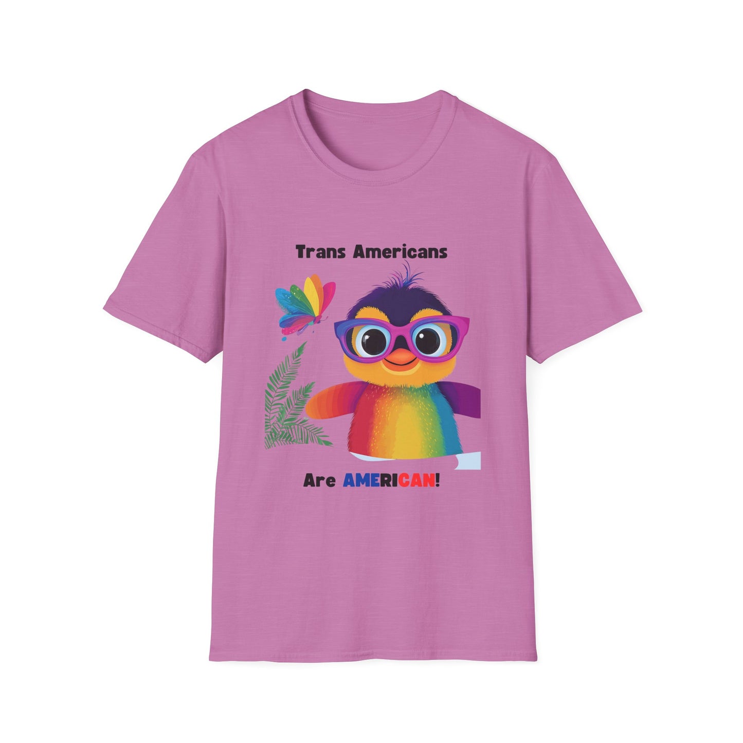 Cute Trans Pride Rainbow Bird T-Shirt | LGBTQ+ Kawaii Unisex Tee