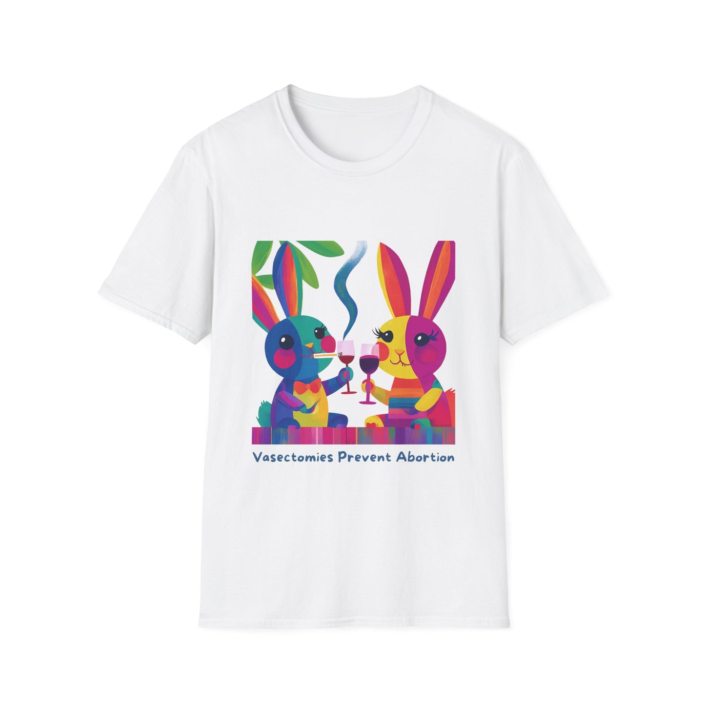 Colorful Bunnies Vasectomy Statement T-Shirt | Pink Unisex Activist Tee