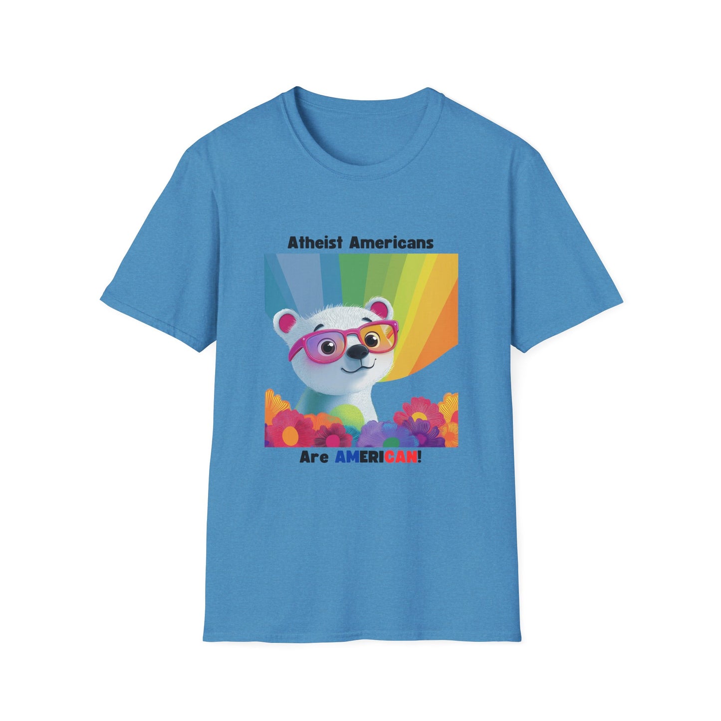 Cute Atheist Pride Bear Rainbow T-Shirt | Kawaii Activism Unisex Tee