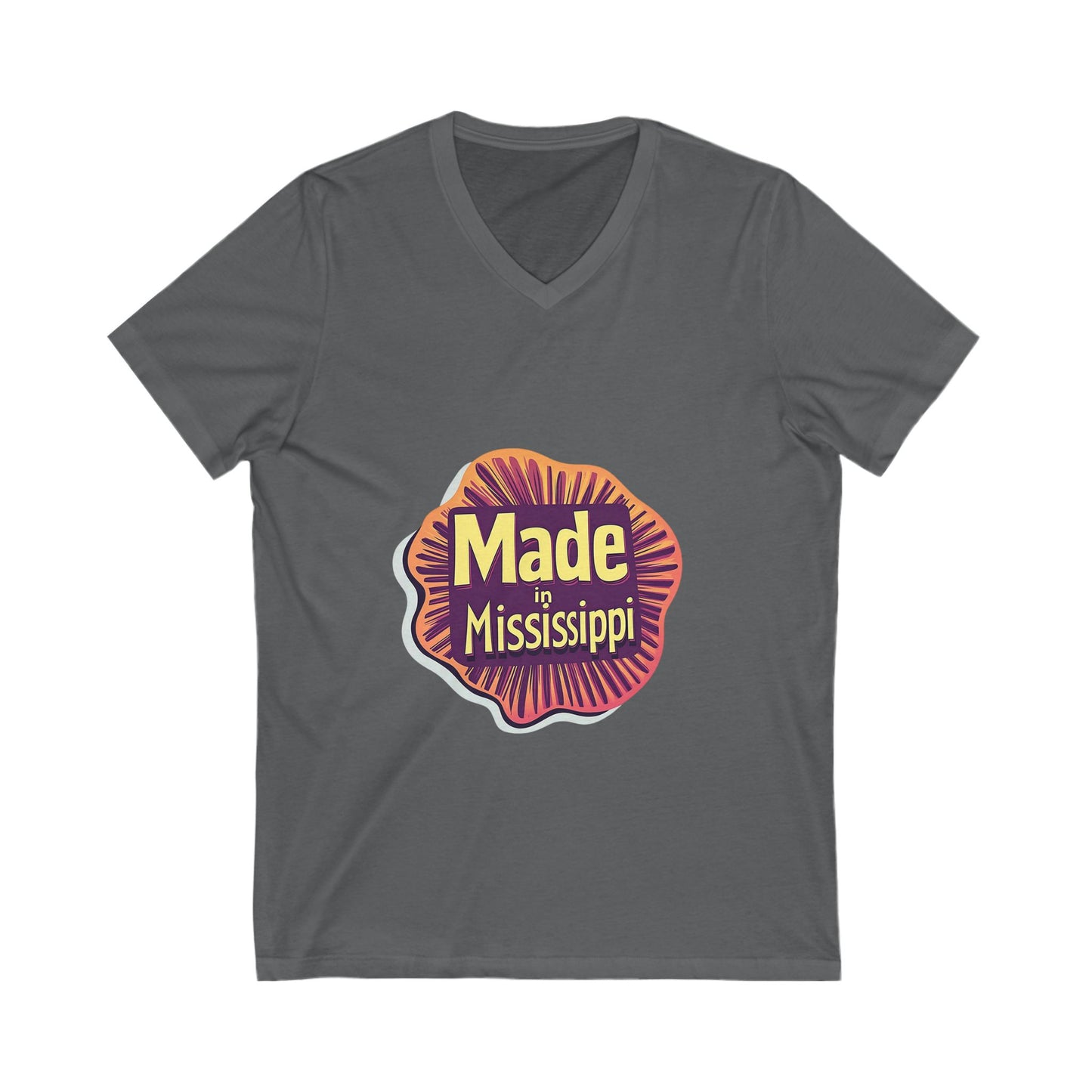 Made in Mississippi V-Neck T-Shirt | Southern Pride State Design | Retro Sunburst Unisex Tee