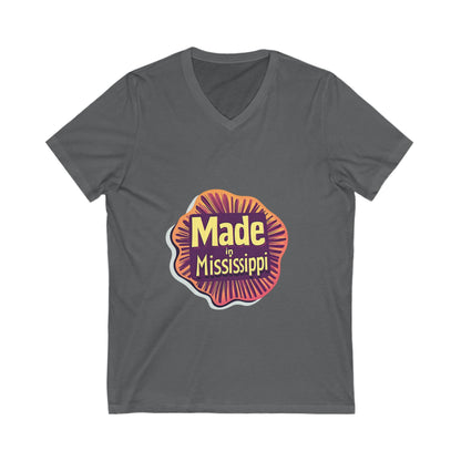Made in Mississippi V-Neck T-Shirt | Southern Pride State Design | Retro Sunburst Unisex Tee