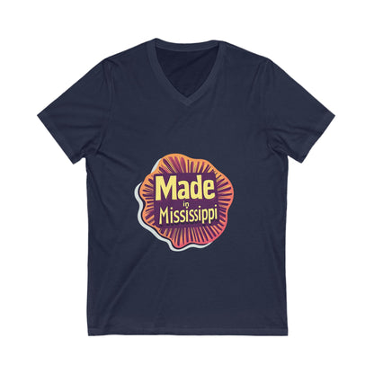 Made in Mississippi V-Neck T-Shirt | Southern Pride State Design | Retro Sunburst Unisex Tee