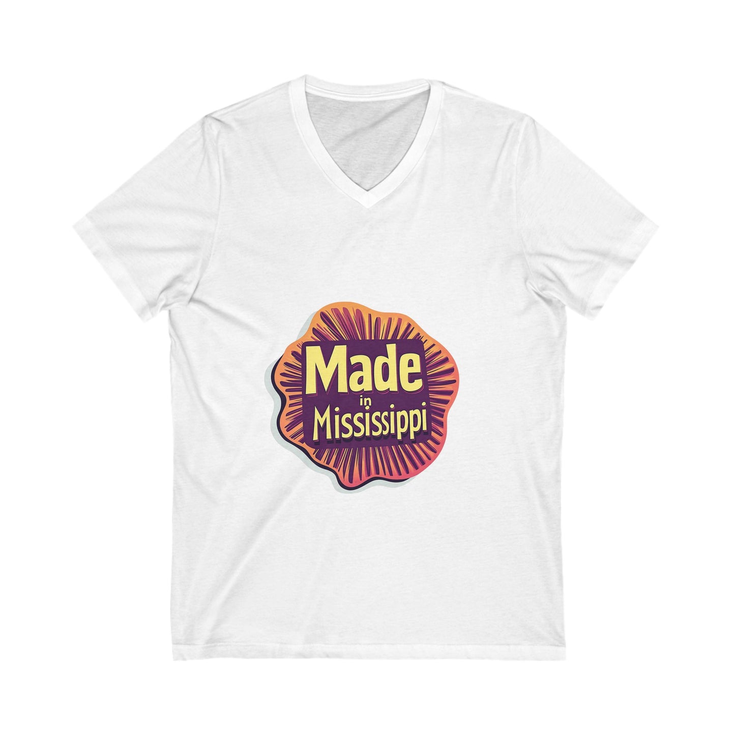 Made in Mississippi V-Neck T-Shirt | Southern Pride State Design | Retro Sunburst Unisex Tee