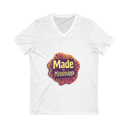 Made in Mississippi V-Neck T-Shirt | Southern Pride State Design | Retro Sunburst Unisex Tee