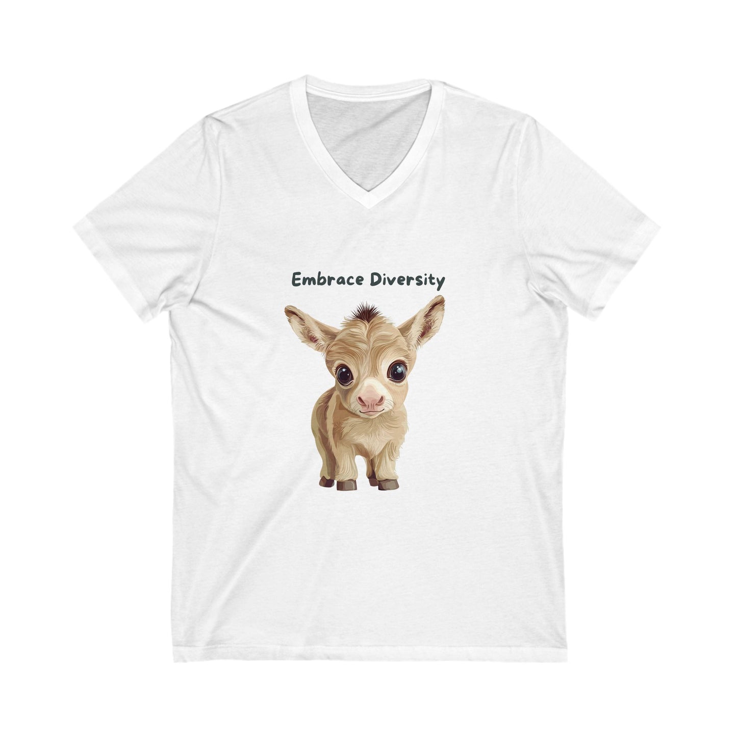 Kawaii Baby Donkey Embrace Diversity V-Neck | Cute Animal Rights Unisex Tee