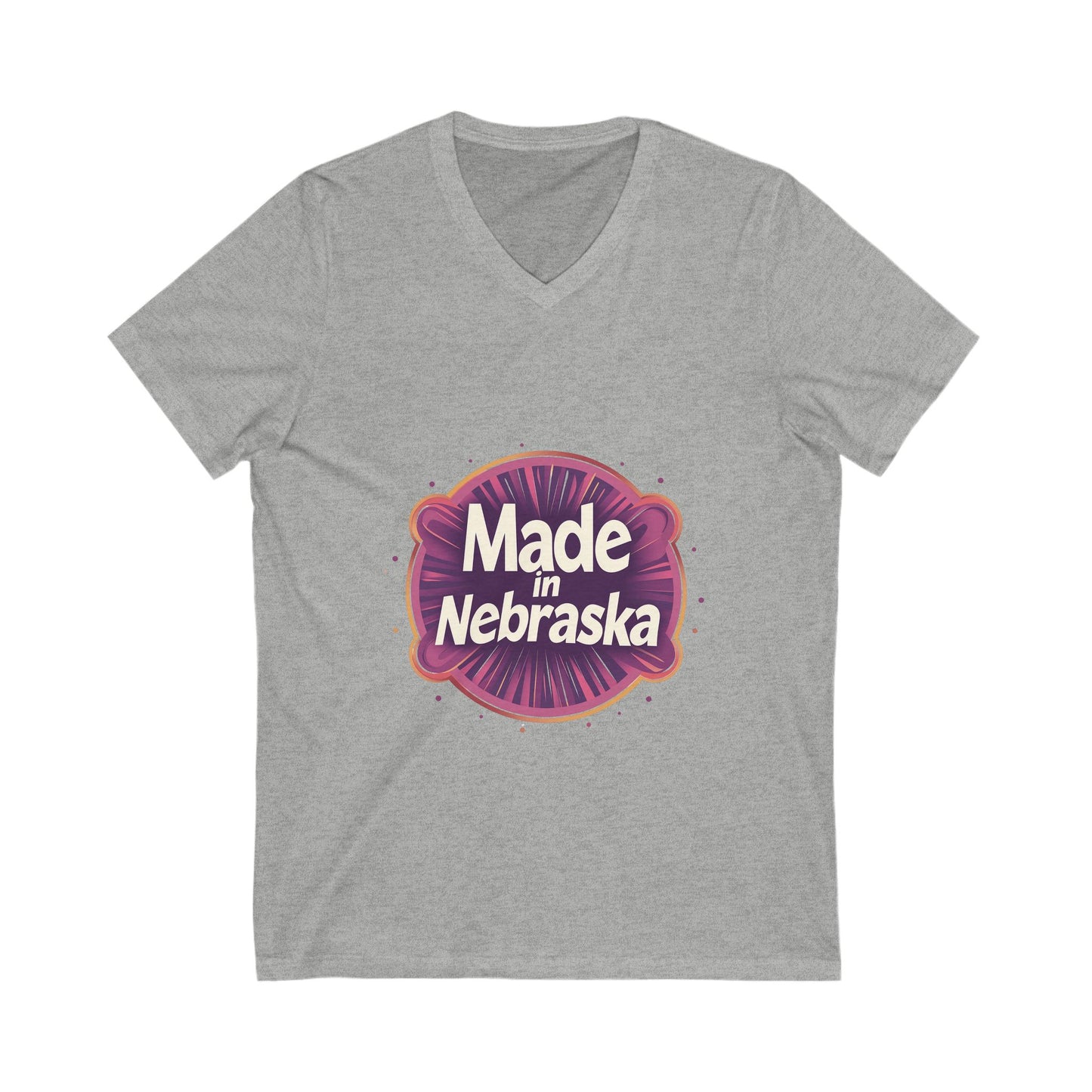 Made in Nebraska V-Neck T-Shirt | Retro State Pride Design | Vintage Circle Logo Tee