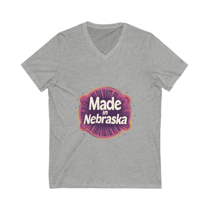 Made in Nebraska V-Neck T-Shirt | Retro State Pride Design | Vintage Circle Logo Tee