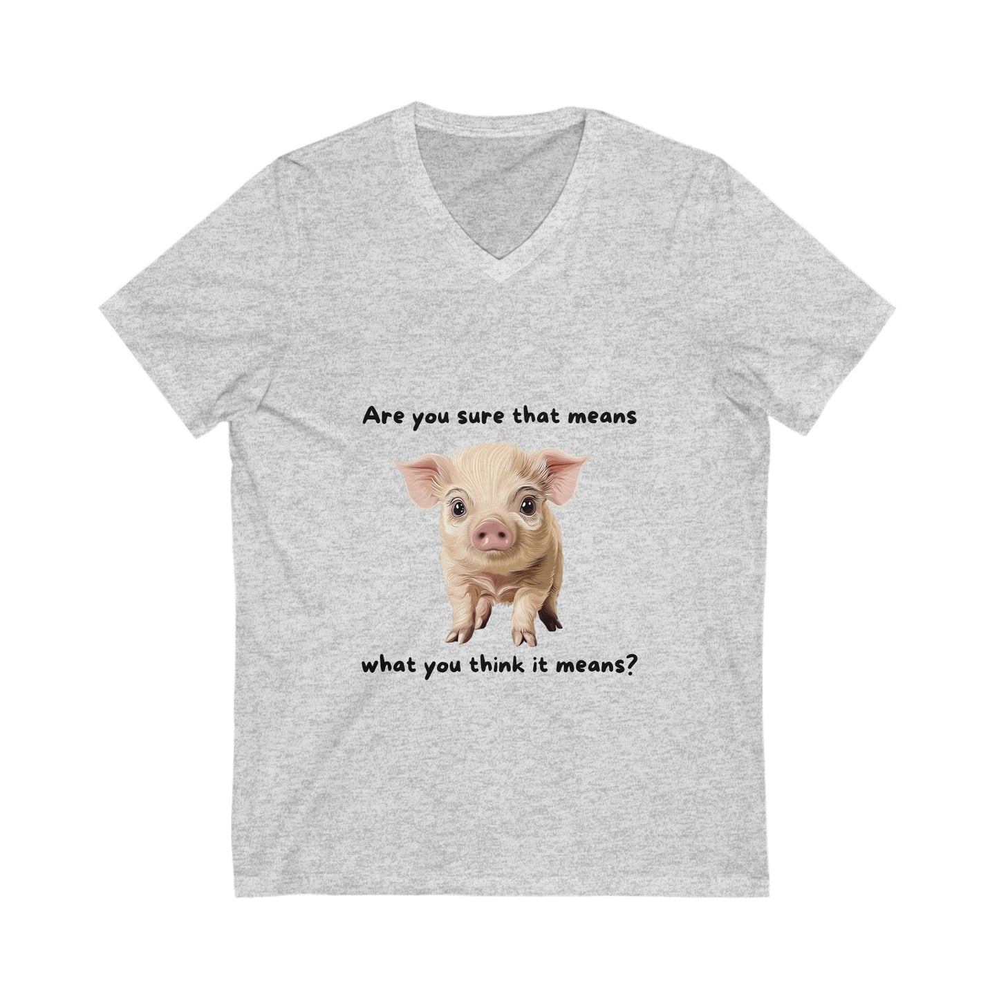 Cute Questioning Piglet V-Neck Tee | Philosophical Farm Animal Shirt