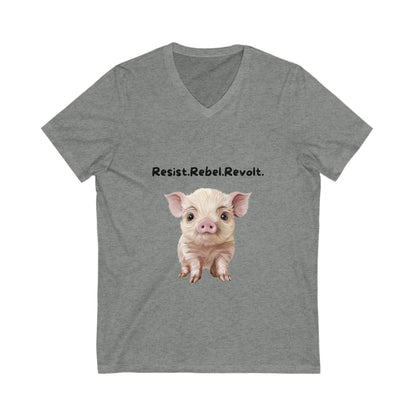 Resist Rebel Revolt Piglet V-Neck | Cute Animal Rights Activist Tee