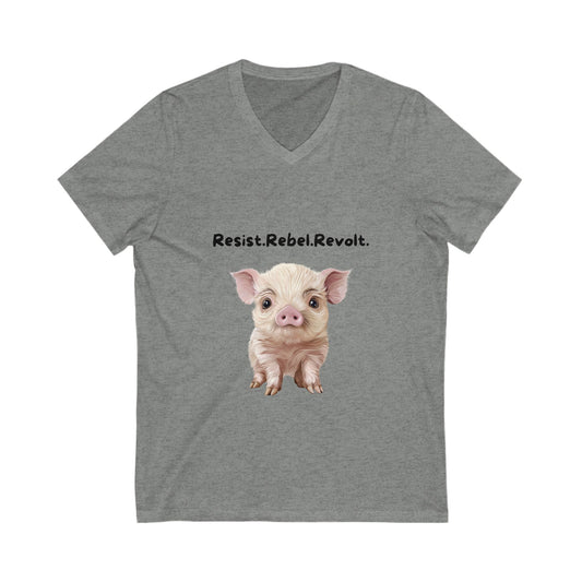 Resist Rebel Revolt Piglet V-Neck | Cute Animal Rights Activist Tee