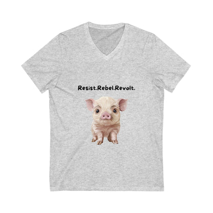 Resist Rebel Revolt Piglet V-Neck | Cute Animal Rights Activist Tee