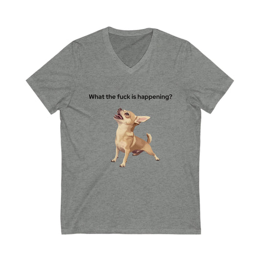 Confused Chihuahua V-Neck T-Shirt | Funny Dog Meme Unisex Tee