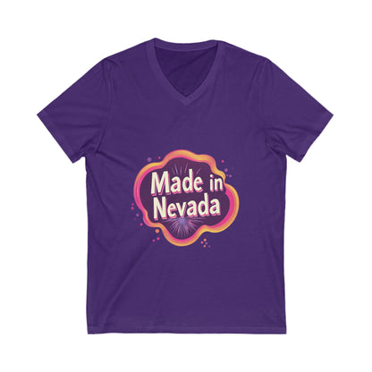 Made in Nevada V-Neck T-Shirt | Retro State Pride Design | Vintage Neon Unisex Tee