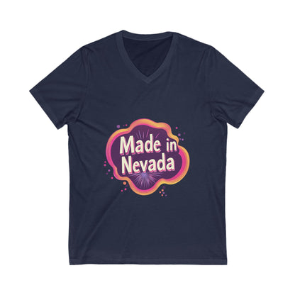 Made in Nevada V-Neck T-Shirt | Retro State Pride Design | Vintage Neon Unisex Tee