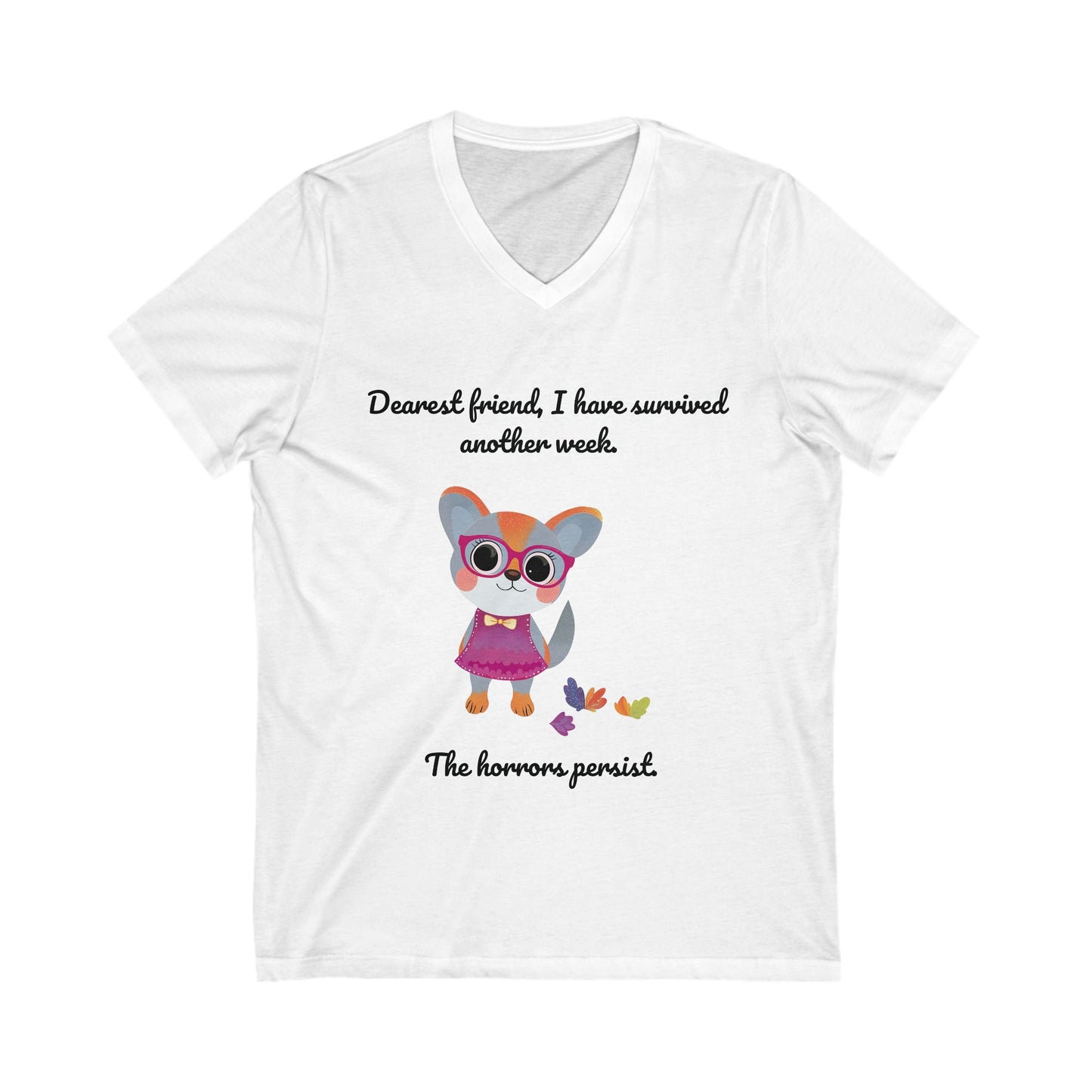 Kawaii Cat Survival V-Neck Tee | Mental Health Support | Cute Animal Activist Shirt