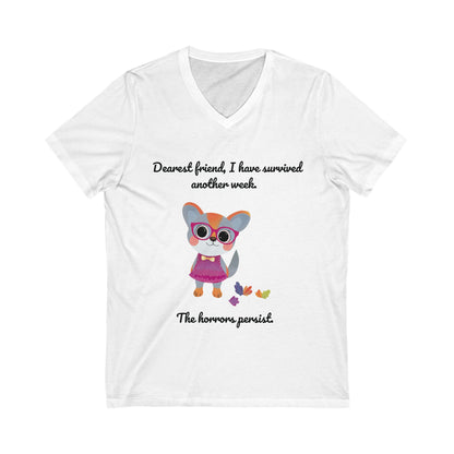 Kawaii Cat Survival V-Neck Tee | Mental Health Support | Cute Animal Activist Shirt