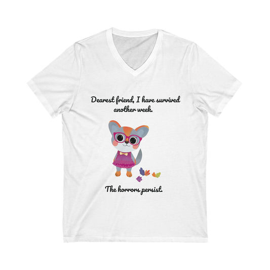 Kawaii Cat Survival V-Neck Tee | Mental Health Support | Cute Animal Activist Shirt