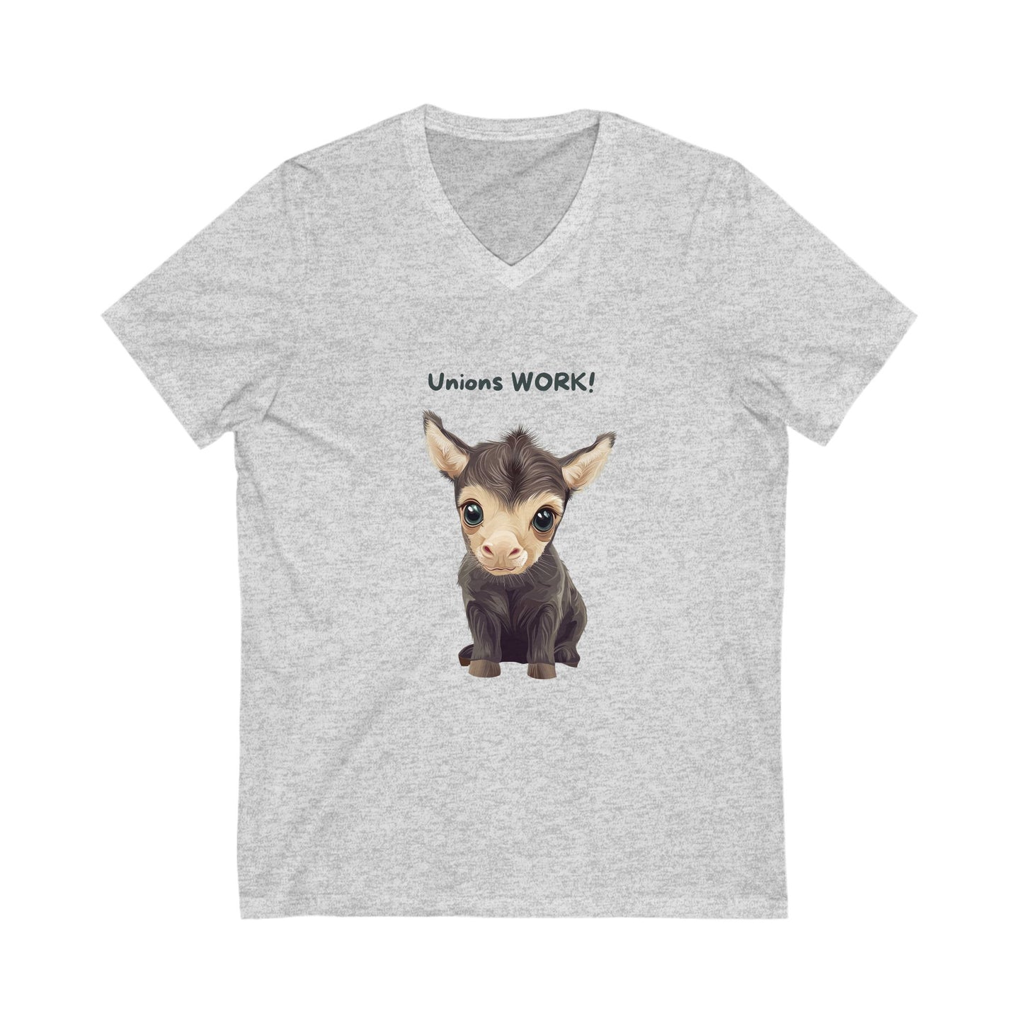 Cute Baby Donkey Union Rights V-Neck T-Shirt | Progressive Labor Movement Tee