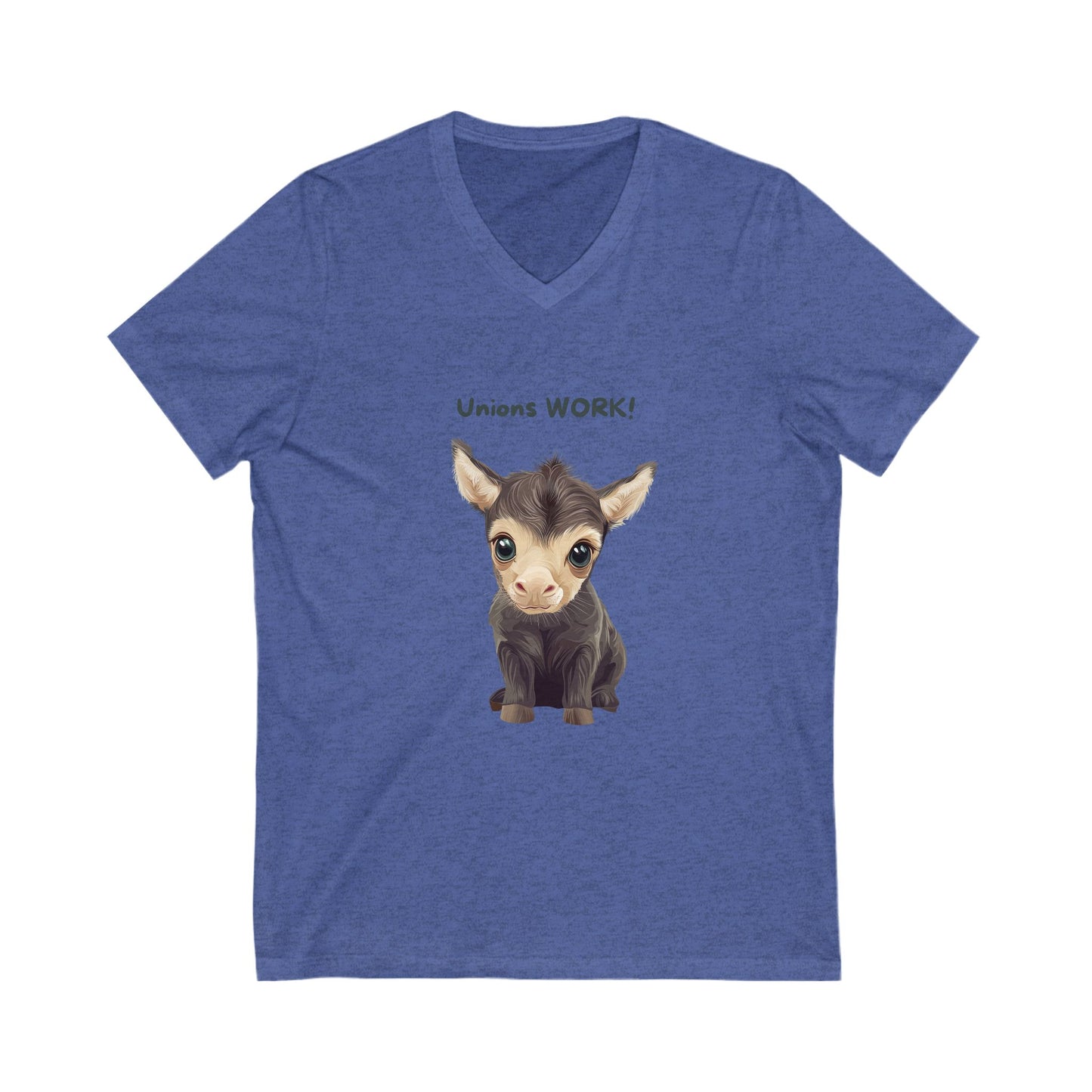 Cute Baby Donkey Union Rights V-Neck T-Shirt | Progressive Labor Movement Tee