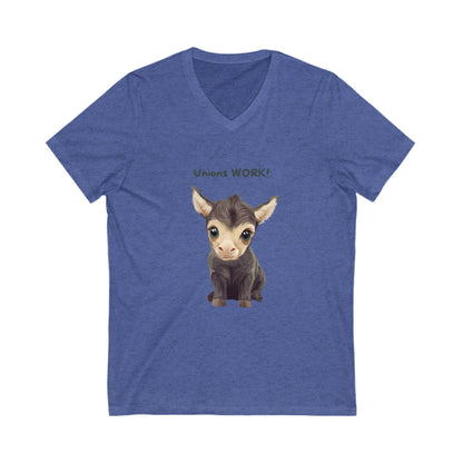 Cute Baby Donkey Union Rights V-Neck T-Shirt | Progressive Labor Movement Tee