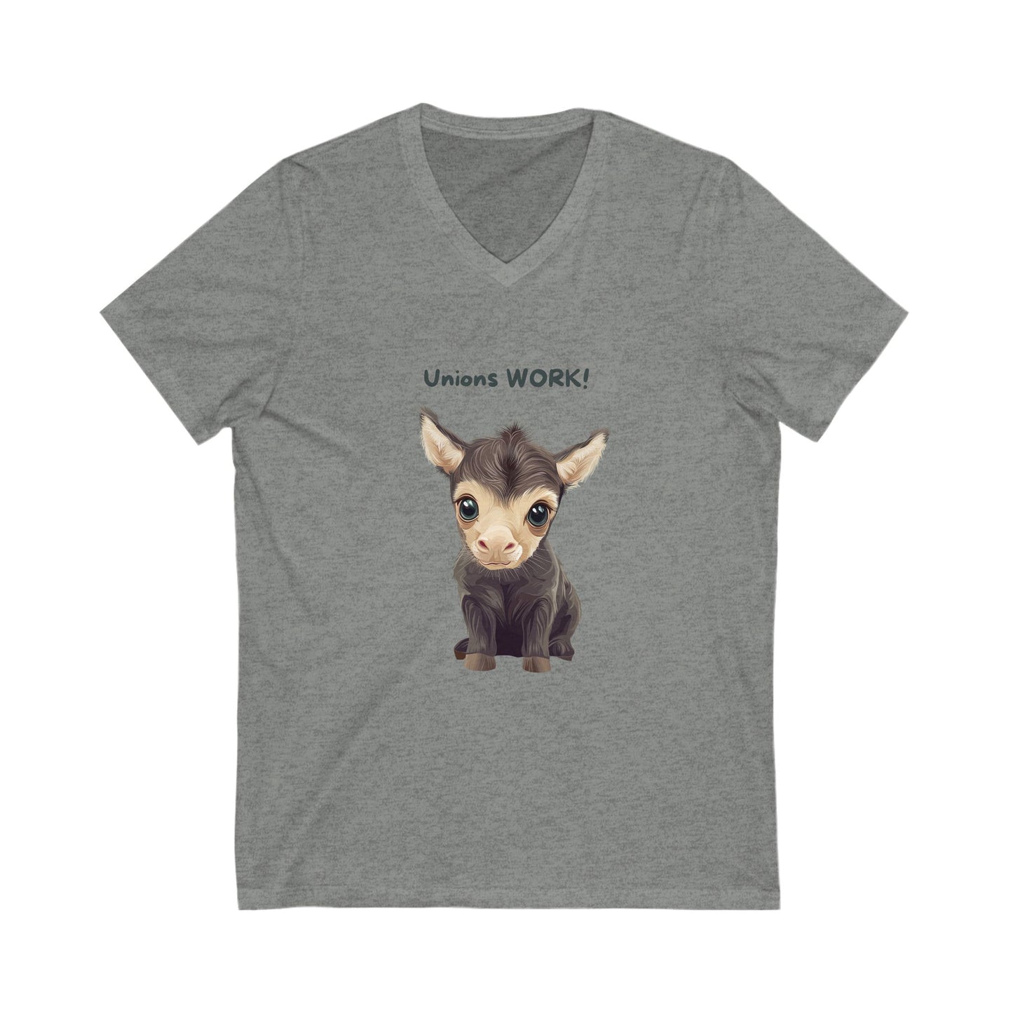 Cute Baby Donkey Union Rights V-Neck T-Shirt | Progressive Labor Movement Tee