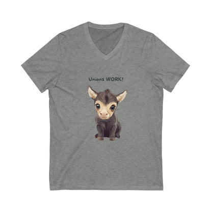 Cute Baby Donkey Union Rights V-Neck T-Shirt | Progressive Labor Movement Tee